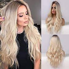 Photo 1 of Esmee 26 Inches Long Blonde Wigs for Women Natural Synthetic Hair Ombre Blonde Wig with Dark Roots Synthetic Wig Loose Wavy Wigs Heat Resistant
