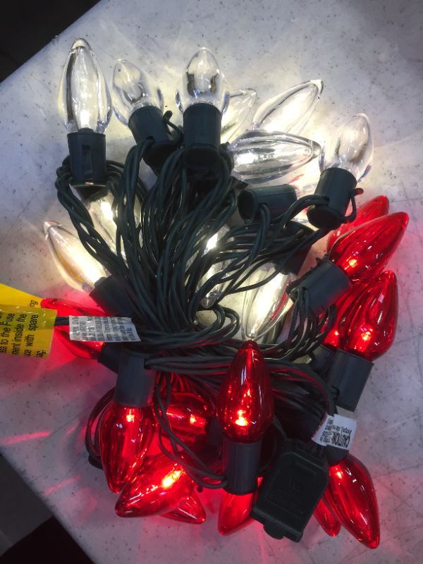 Photo 3 of 16 ft. 25-Light LED Red and White C9 Super Bright Steady Lit String Light 2 pack 
