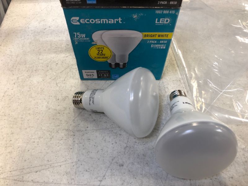 Photo 2 of 75-Watt Equivalent BR30 Dimmable ENERGY STAR LED Light Bulb Bright White (2-Pack)