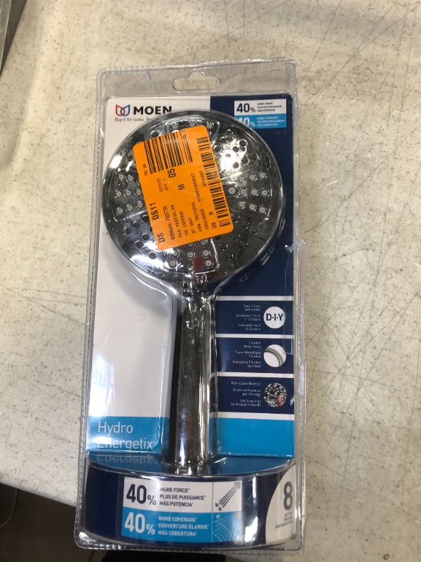 Photo 3 of HydroEnergetix 8-Spray Patterns with 1.75 GPM 4.75 in. Wall Mount Single Handheld Shower Head in Chrome