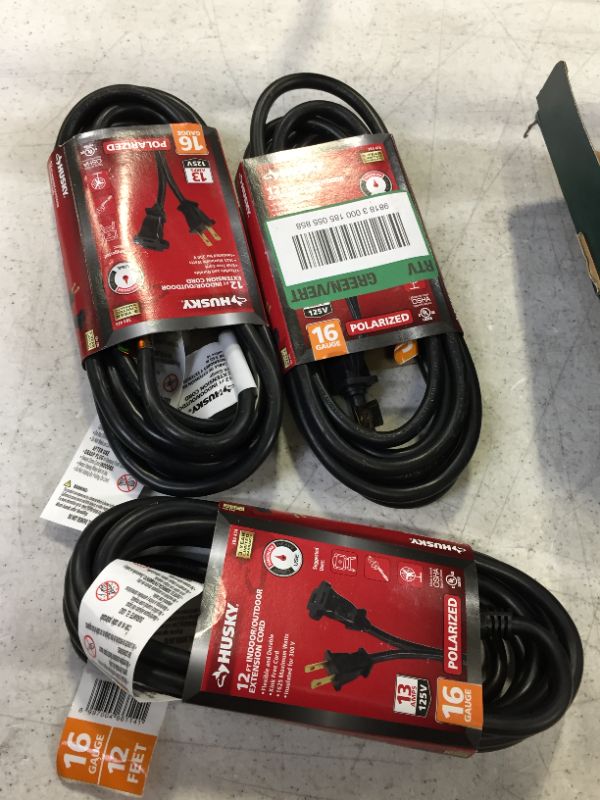 Photo 2 of 12 ft. 16/2 Extension Cord, Black (3-Pack)