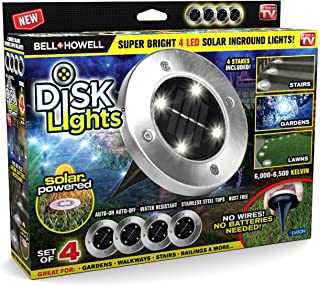 Photo 1 of Bell+Howell Disk Lights Solar Ground Lights -Wireless Auto On/Off Solar Pathway Garden Outdoor Lighting with 4 LED Bulbs for Lawn, Patio, Garden, Yard, Pathways Waterproof, 4 Packs, As Seen On TV