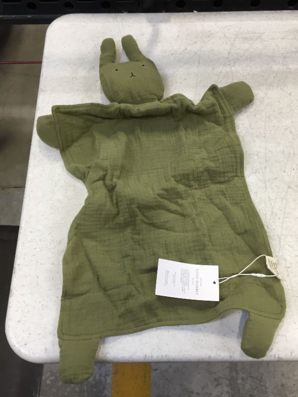 Photo 2 of Organic Cotton Muslin Lovey Blanket, 100% Organic Cotton Muslin Bunny Security Blanket (Sage)