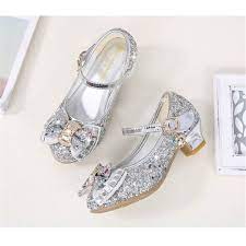 Photo 1 of Girls Princess Sandals Princess Dresses for Girls Small Heels Sequined Vamp Bows Decorative Children's Dance Shoes (SIZE 33 EU)
