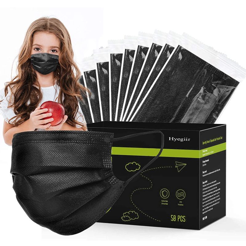 Photo 1 of 100 Pack 3 Ply Kids Black Disposable Face Masks, Individually Wrapped Non-Woven Face Masks for Boys and Girls
