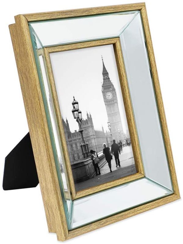 Photo 1 of Isaac Jacobs 4x6 Gold Beveled Mirror Picture Frame - Classic Mirrored Frame with Deep Slanted Angle Made for Wall Décor Display, Photo Gallery and Wall Art (4x6, Gold)
