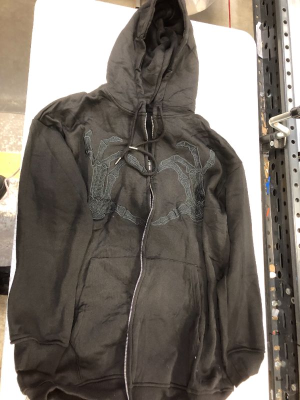 Photo 1 of mens zipper hoodie jacket skelton design color black 