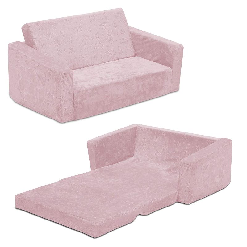 Photo 1 of Delta Children Cozee Flip-Out Sherpa 2-in-1 Convertible Sofa to Lounger for Kids, Pink
