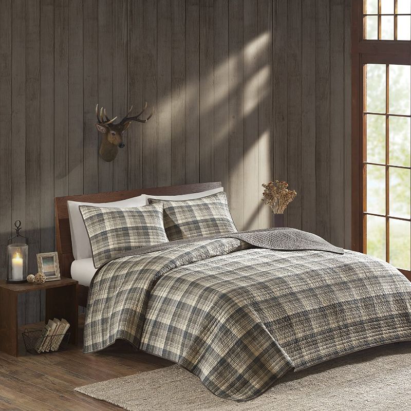 Photo 1 of Woolrich Reversible Quilt Cabin Lifestyle Design All Season, Breathable Coverlet Bedspread Bedding Set, Matching Shams, Full/Queen, Tasha, Plaid Tan/Brown, 3 Piece
