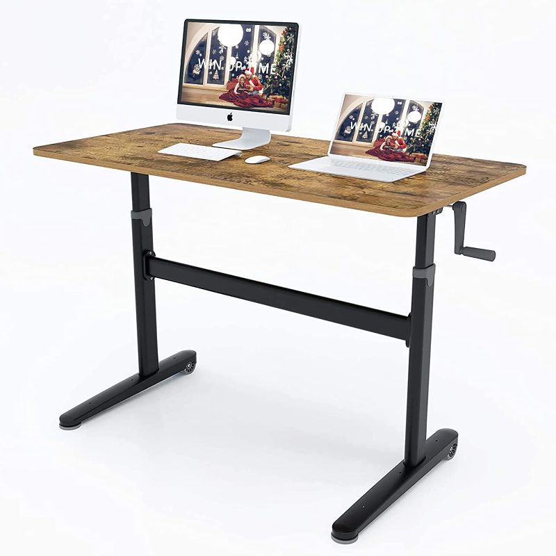 Photo 1 of Win Up Time Height Adjustable Standing Desk- Adjustable Computer Desk, Sit Stand Desk Frame & Top, Manual Stand Up Desk, Great for Office & Home Use, 48 x 24 Inches [120 x 60 cm] Black
