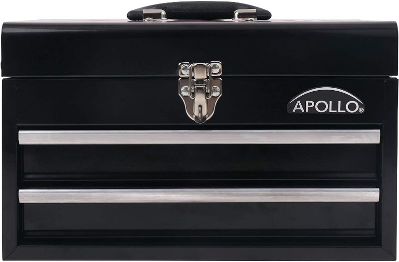 Photo 1 of APOLLO HAND & POWER TOOLS Black Metal Tool Box with Deep Top Compartment and 2 Drawers in Heavy-Duty Steel Chest With Ball Bearing Opening And Powder Coated Finish - DT5010
