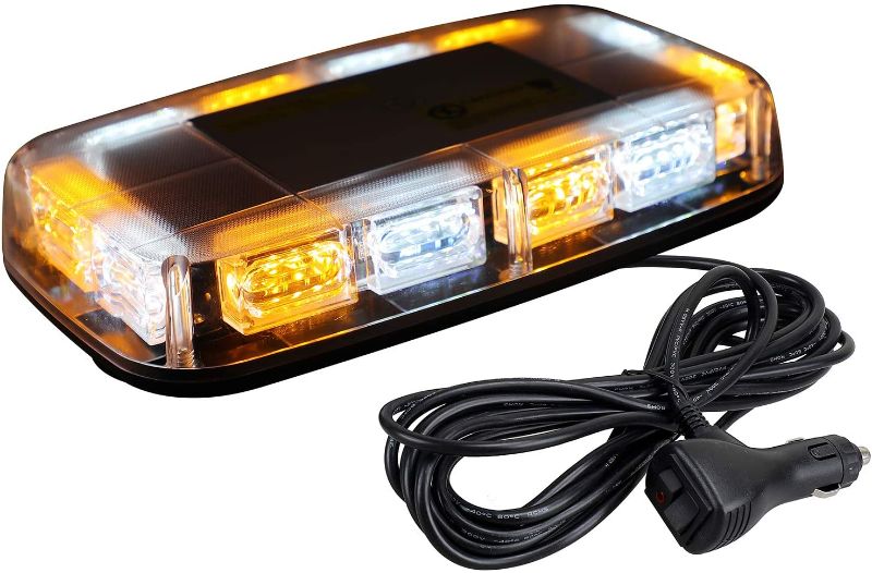 Photo 1 of [Upgraded 5] ASPL 48LED Roof Top Strobe Lights, High Visibility Emergency Safety Warning LED Mini Strobe Light bar with Magnetic Base for 12-24V Snow Plow, Trucks, Construction Vehicles (Amber/White)
