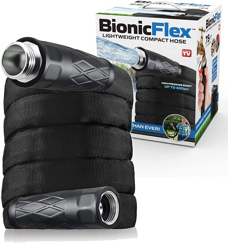 Photo 1 of Bionic Flex 75’ Garden Hose, Ultra Durable & Lightweight Weatherproof Garden Water Hose, 500 PSI Crush Resistant EZ Connect Metal Fittings, Tear Resistant, Kink Free Outdoor Hose, Outdoor Yard Hose
