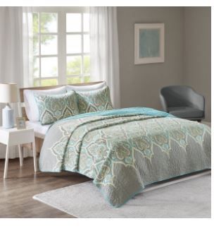 Photo 1 of Comfort Spaces Mona 3 Piece Reversible Cotton Printed Coverlet Set
