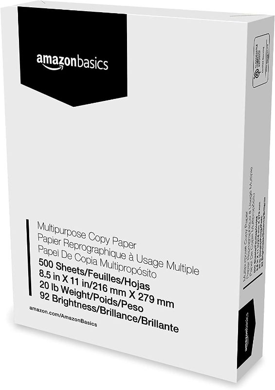 Photo 1 of Amazon Basics Multipurpose Copy Printer Paper - White, 8.5 x 11 Inches, 7 Ream Case (4,000 Sheets)
