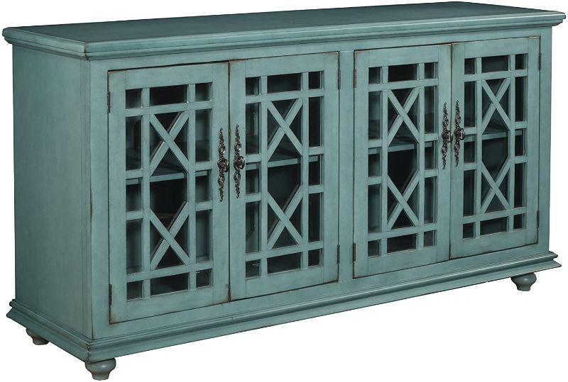 Photo 1 of Benjara 60 Inch Wooden Media Unit with 3 Drawers, 60-Inch, Blue
