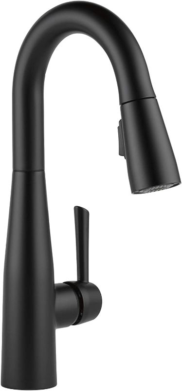 Photo 1 of Delta Faucet Essa Matte Black Bar Faucet with Pull Down Sprayer, Black Bar Sink Faucet Single Hole, Wet Bar Faucets Single Hole, Prep Sink Faucet, Black Kitchen Faucet, Matte Black 9913-BL-DST
