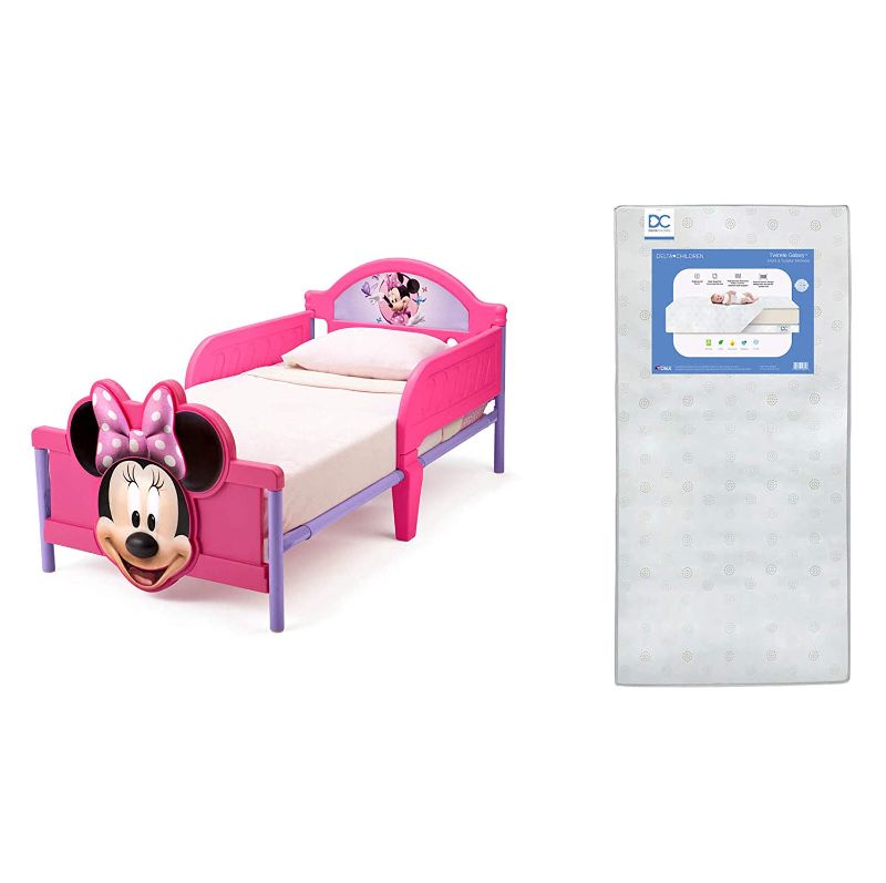 Photo 1 of Delta Children 3D-Footboard Toddler Bed, Disney Minnie Mouse Twinkle Galaxy Dual Sided Recycled Fiber Core no mattress frame only 
