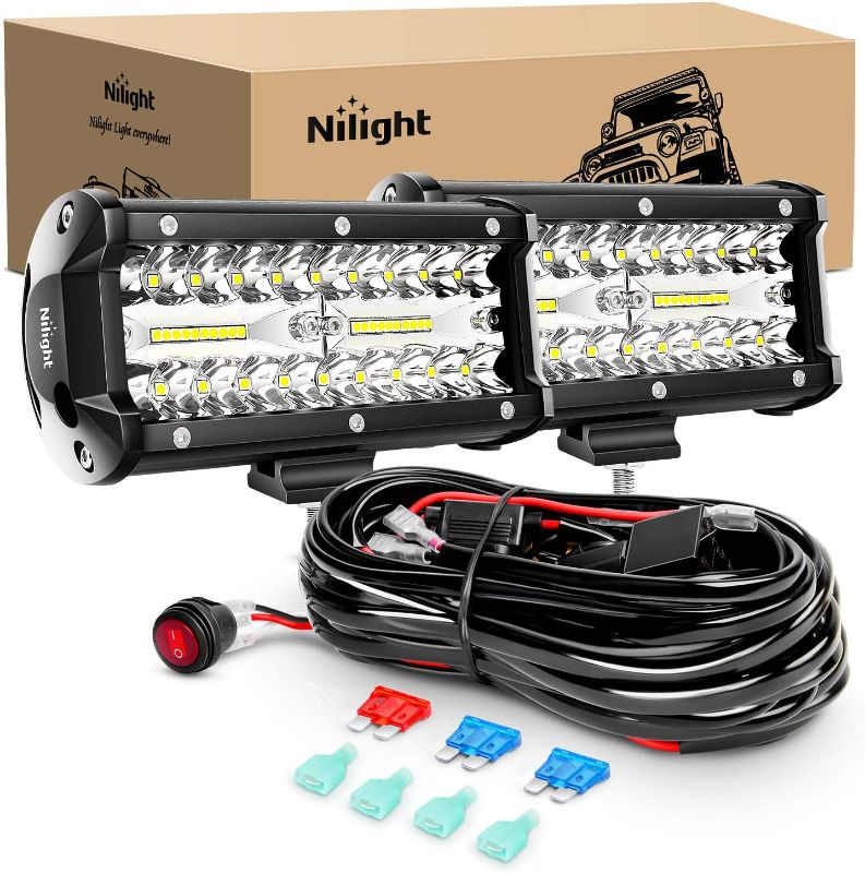 Photo 1 of Nilight ZH303 2PCS 6.5 Inch 120W Spot & Flood Combo Driving 16AWG Wiring Harness for Led Work Light Triple Rows Off-Road Truck Car ATV SUV, 2 Years Warranty , White
