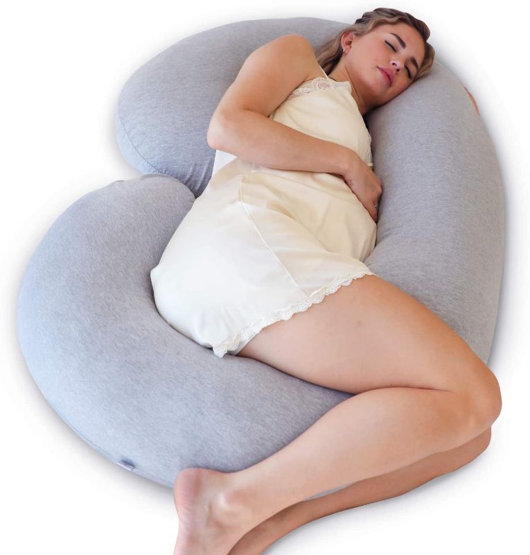 Photo 1 of Pregnancy Pillow, C-Shape Full Body Pillow and Maternity Support ( Grey Jersey Cover)- Support for Back, Hips, Legs, Belly for Pregnant Women