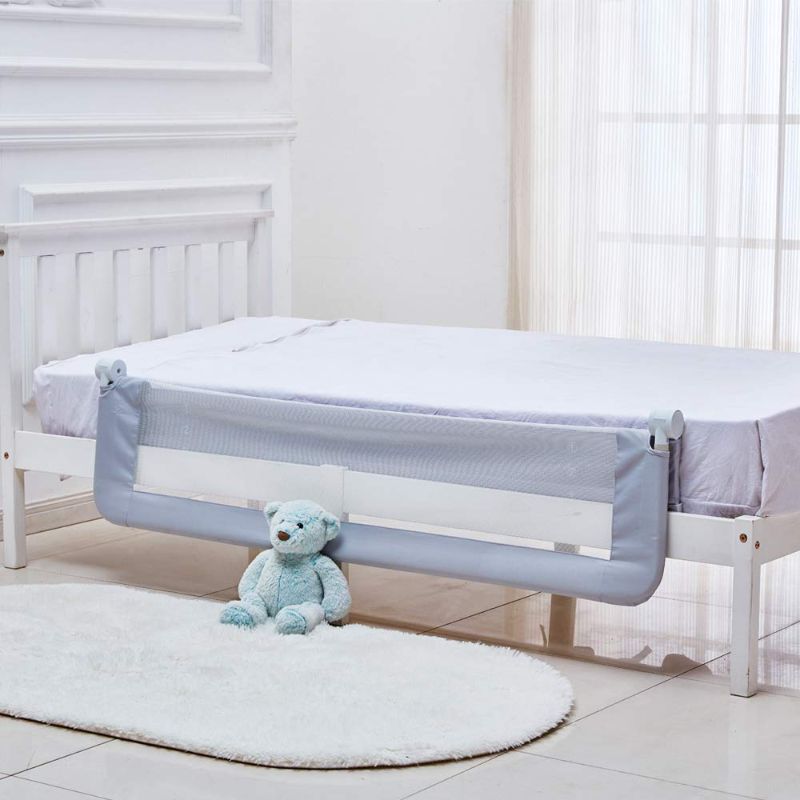 Photo 1 of Baby Toddler Bed Rail 59 inch Guard Extra Long Foldable Safety Bedrail with Reinforced Anchor Safety System (Gray)
