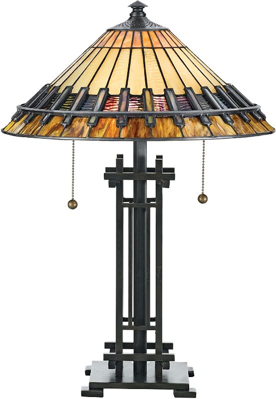 Photo 1 of Quoizel TF489T Chastain Tiffany Table Lamp, 2-Light, 120 Watts, Black (23" H x 16" W)
