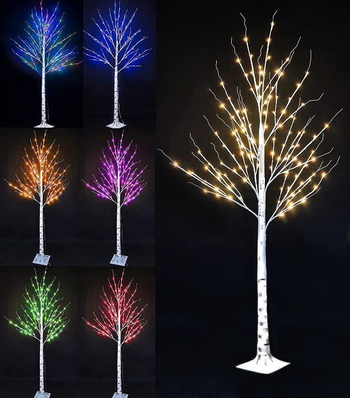 Photo 1 of 16 Color Changing Lit Birch Tree Lighted, Multicolor 5 FT Artificial Twig Bonsai Tree Light LED Fake Tree Lamp Christmas Light for Wedding, Halloween, Holiday, Party, Bedroom Decor-5ft(RGB)
