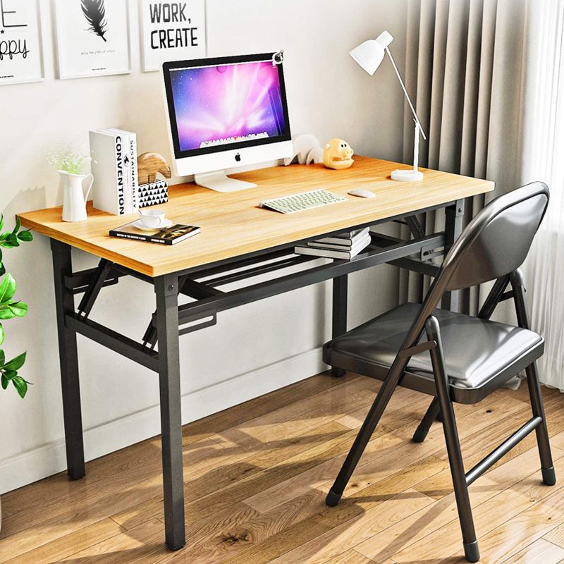 Photo 1 of Portable Folding Computer Desk Table YJHome Foldable Student Writing Desk 31.5'' X 15.75'' X 29'' Brown Laptop Folding Desk No Assembly Required with Adjustable Legs for Small Space Home Office School
