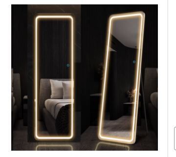 Photo 1 of LVSOMT 63"x20" Full-Length Mirror with LED Lights, Floor Standing x Wall Mounted White Rectangle Mirror
