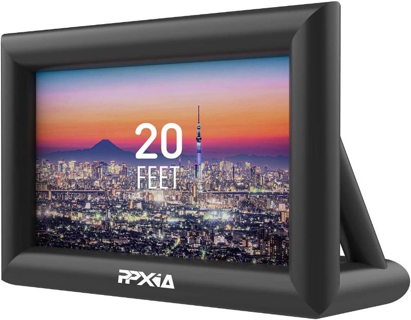 Photo 1 of PPXIA 20ft Inflatable Movie Screen Outdoor Projector Screen with Air Blower, Tie-Downs, Repair Kit & Storage Bags, Supports Front and Rear Projection Best for Movie Nights Backyards Pool Party
