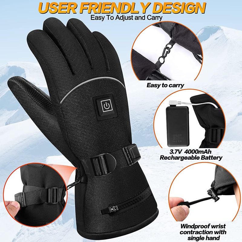 Photo 1 of  Heated Gloves for Men Women, Rechargeable 4000mAh Electric Heating Gloves, Waterproof Winter Thermal Gloves,
