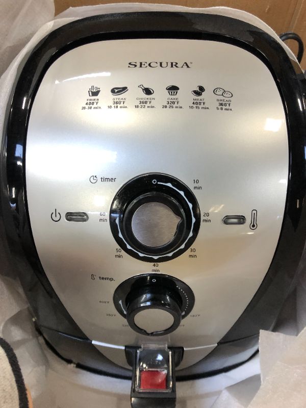 Photo 2 of Secura Air Fryer XL 5.3 Quart 1700-Watt Electric Hot Air Fryers Oven Oil Free Nonstick Cooker w/Additional Accessories, Recipes, BBQ Rack & Skewers for Frying, Roasting, Grilling, Baking (Silver)
