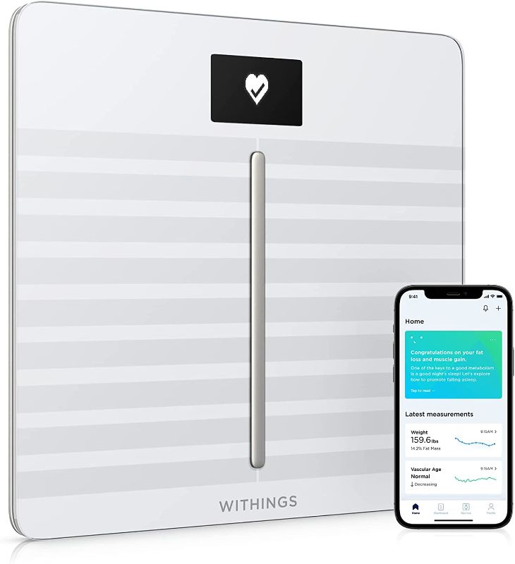 Photo 1 of Withings Body Cardio – Premium Wi-Fi Body Composition Smart Scale, Tracks Heart Health, Vascular Age, BMI, Fat, Muscle & Bone Mass, Water %, Digital Bathroom Scale with App Sync via Bluetooth or Wi-Fi
