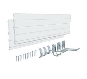 Photo 1 of AA033 48 inch Slat Wall Panel, PVC 2pk Track Slat Wall System with 6 Pieces Hook set, Ideal for Tools, Sports Equipmet, Crafts, Organization & Storage
