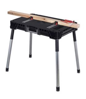 Photo 1 of KETER Jobmade Portable Work Bench and Miter Saw Table for Woodworking Tools and Accessories with Included Wood Clamps - Removable Table Legs for Easy Garage Storage
