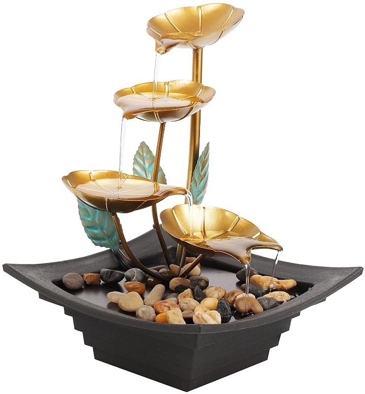 Photo 1 of Ferrisland Lily Water Fountain Indoor Tabletop Waterfall Fountain - Over Metal Flowers and Leaves, Soothing Calming and Relaxing Water Sound for Home Décor
