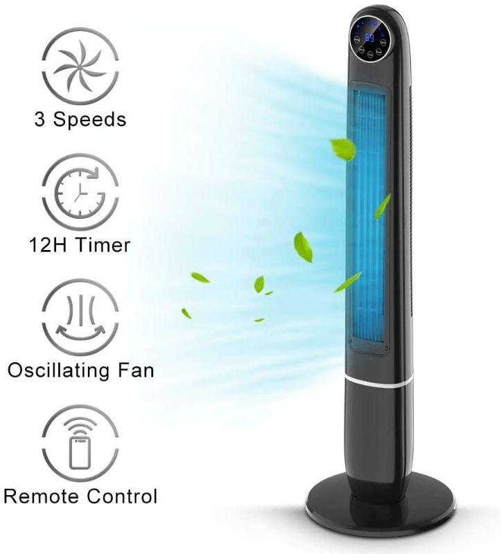 Photo 1 of 48'' Oscillating Tower Fan, Cooling Fan with Remote Control, Digital Timer, Quiet Tower Fan with 3 Modes & 3 Speeds, Bladeless Design, Oscillating Fan 12 Hours Automatic Shut-Off Timer
