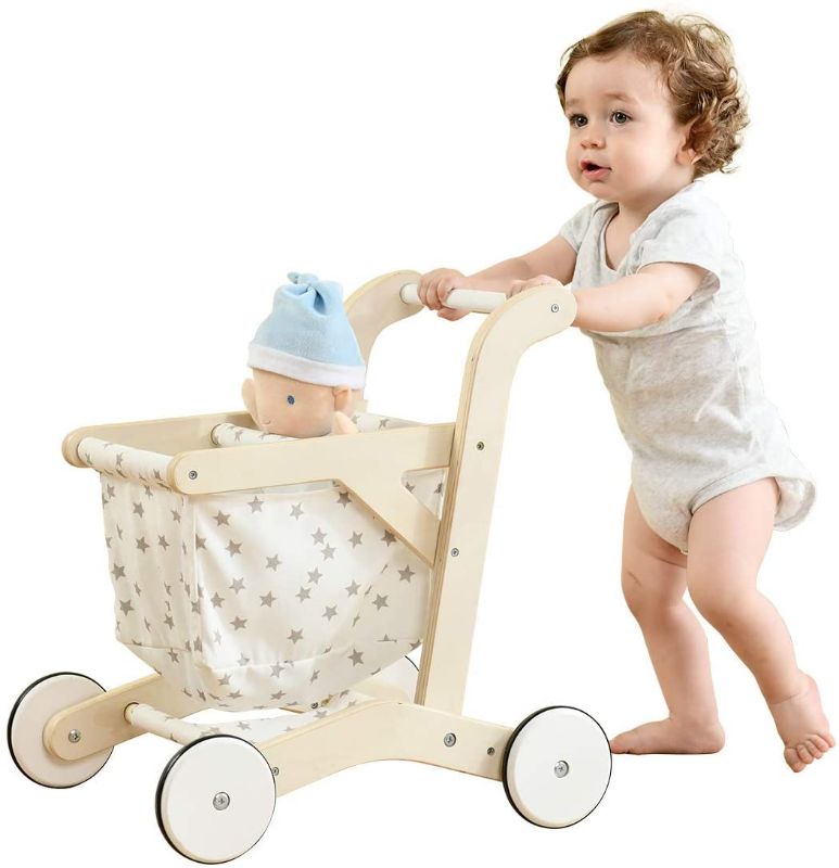 Photo 1 of labebe Push Walker Stroller Baby Walker, Push Toy for Toddler, Pull Wagon for Kid, 2-in-1 Activity Push Walker for Infant/Child, sit to Stand Learning Walker, Wooden Play Wagon 4 Wheel, Doll pus
