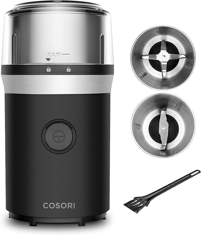 Photo 1 of COSORI Coffee Grinders for Spices and Seeds, Spice Grinder Electric, Herb Grinder, Spice Blender and Coffee Bean Mill, Wet and Dry Grinder, Included 2 Removable Stainless Steel Bowls, 2 Chamber Covers
