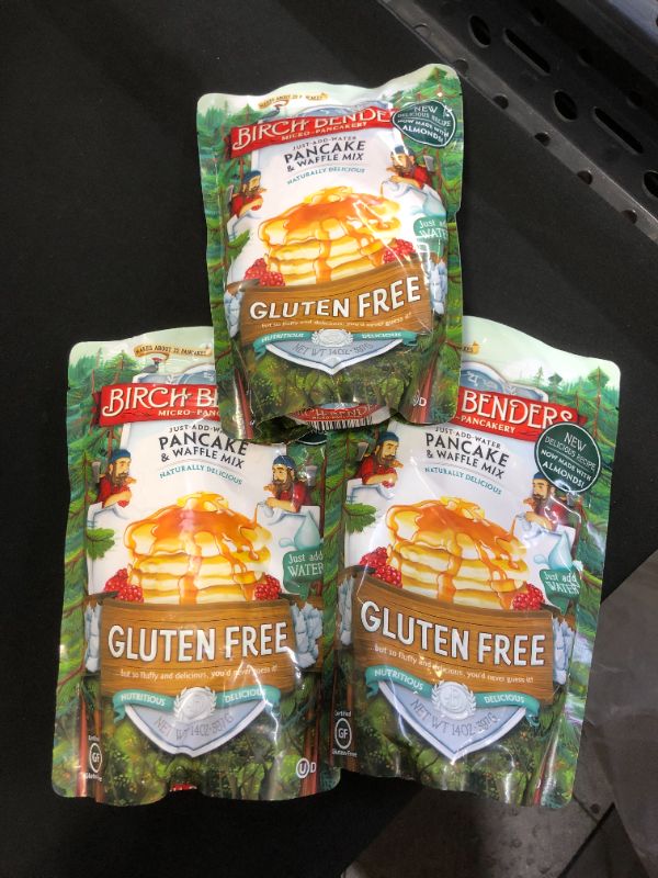 Photo 2 of Gluten-Free Pancake and Waffle Mix by Birch Benders, Made with Brown Rice Flour, Potato, Cassava, Almond, and Cane Sugar, Family Pack, Just Add Water, 14 Ounce 3PCK
EXP 02/21/22
