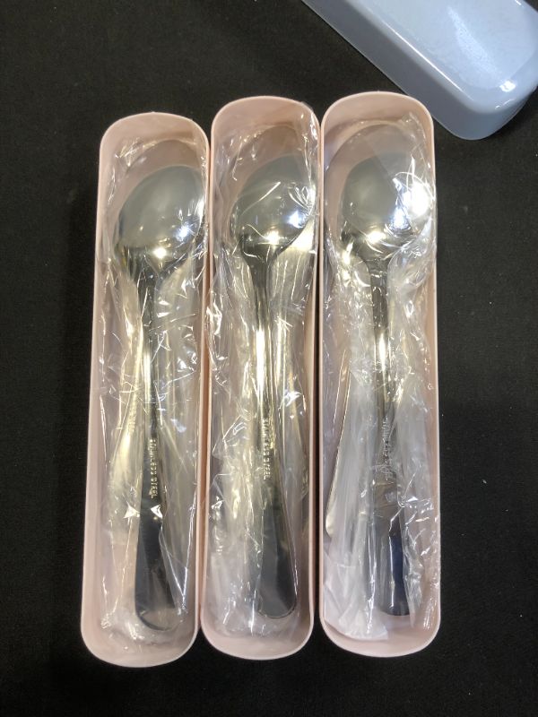 Photo 3 of 12-Piece Set Silver Plated Stainless Steel Dinner Forks ?6 Pcs Spoons and 6 Pcs Forks(2 size) and 3 Cutlery Storage Box ,Mirror Finish & Dishwasher Safe

