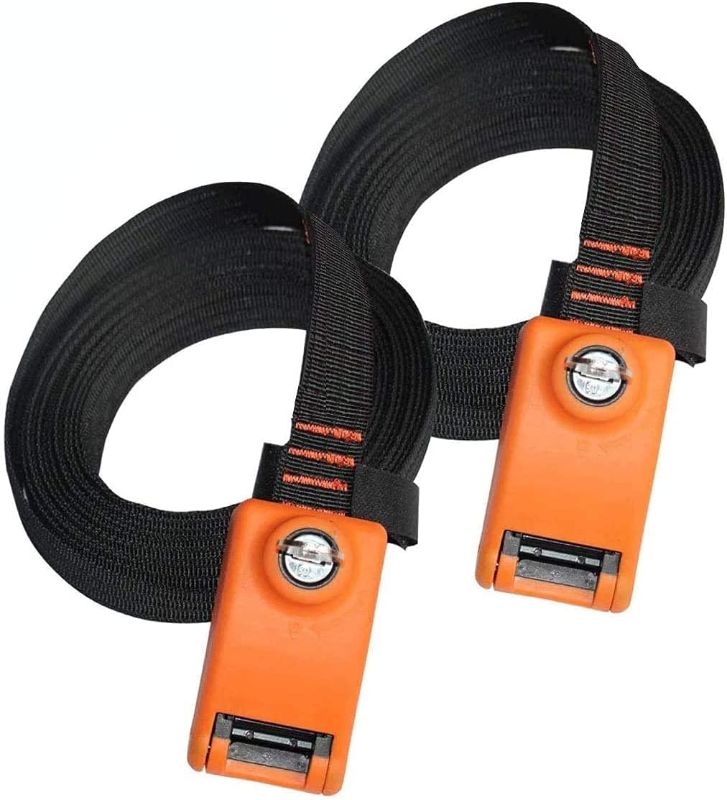 Photo 1 of 10FT Sports Lockable Tie Down Strap, Locking Kayak Straps with 3 Stainless Steel Cables Surfboard Strap for Locking Tie Down Bike,Surfboard,Kayak 2 Pack,Orange
