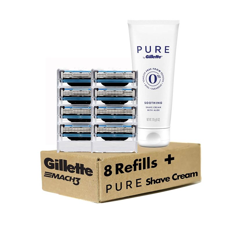 Photo 1 of 
Gillette Mach3 Value Pack Mens Razor Blade Refills, 8 Count plus Gillette PURE Shave Cream, 6oz