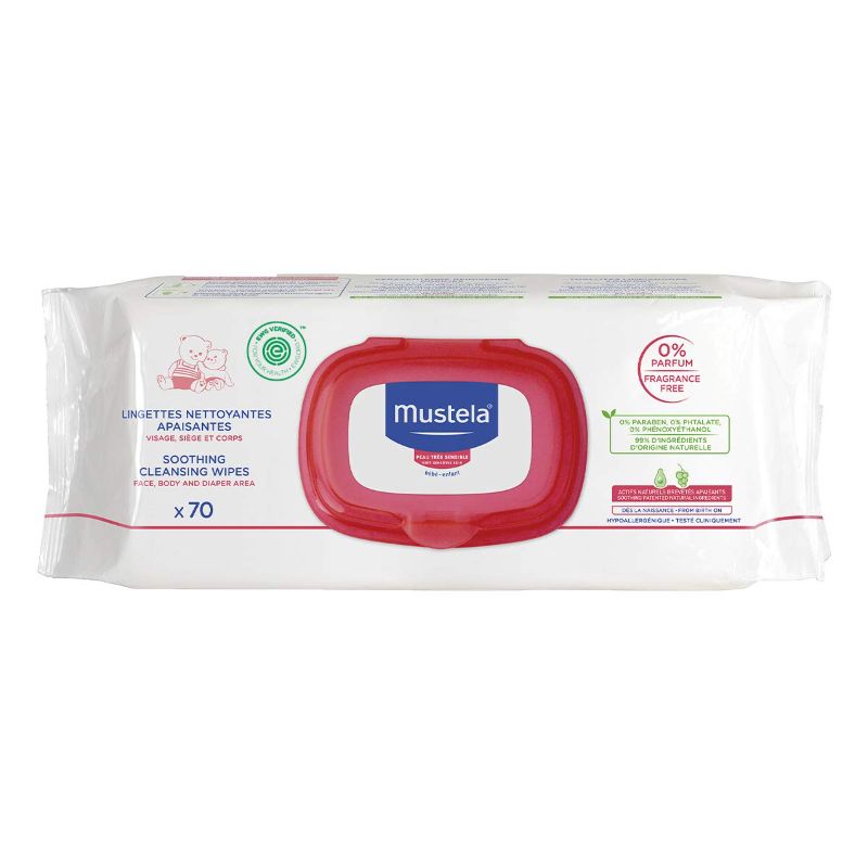 Photo 1 of Mustela Baby Soothing Wipes - Ultra Soft Cleansing Wipes for Sensitive Skin - with Natural Avocado & Schizandra Berry - Fragrance-Free & Alcohol Free - 70 ct. or 210 ct.
