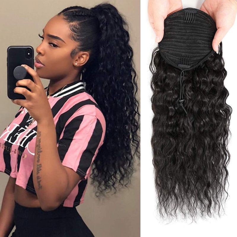 Photo 1 of Bex Hair Bex Corn Wave Human Hair Drawstring Ponytail Extension Afro Kinky Curly Ponytail for Black Women Wrap Drawstring Ponytail Hairpiece Thick with Clip in Binding Pony Tail Corn Wave 24 Inch
