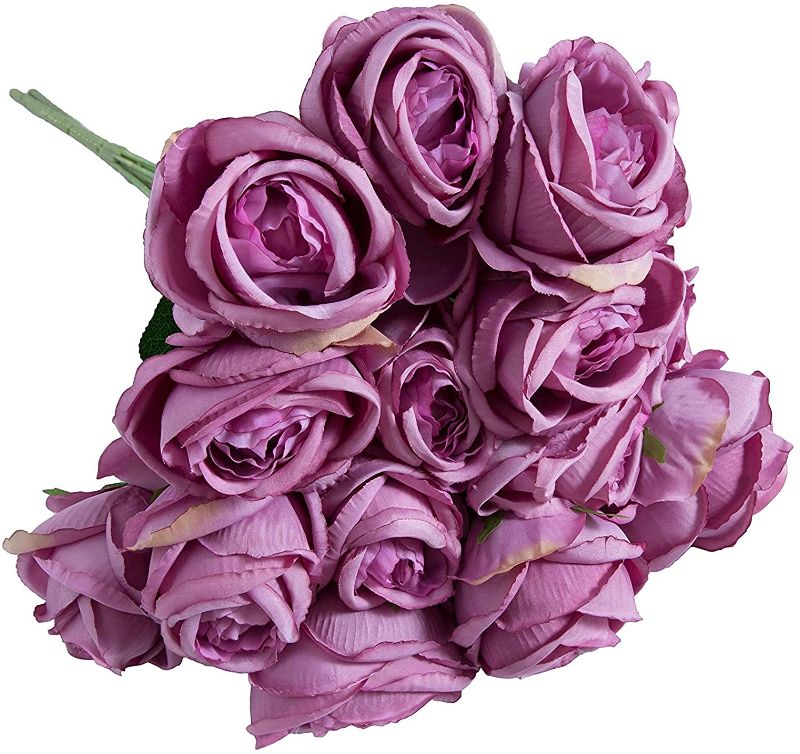 Photo 1 of Yatong Artificial Flowers 2 Bundles Silk Rose with 18 Heads Flowers for Wedding Decoration Bridal Bouquets Home Garden Party(Purple)
