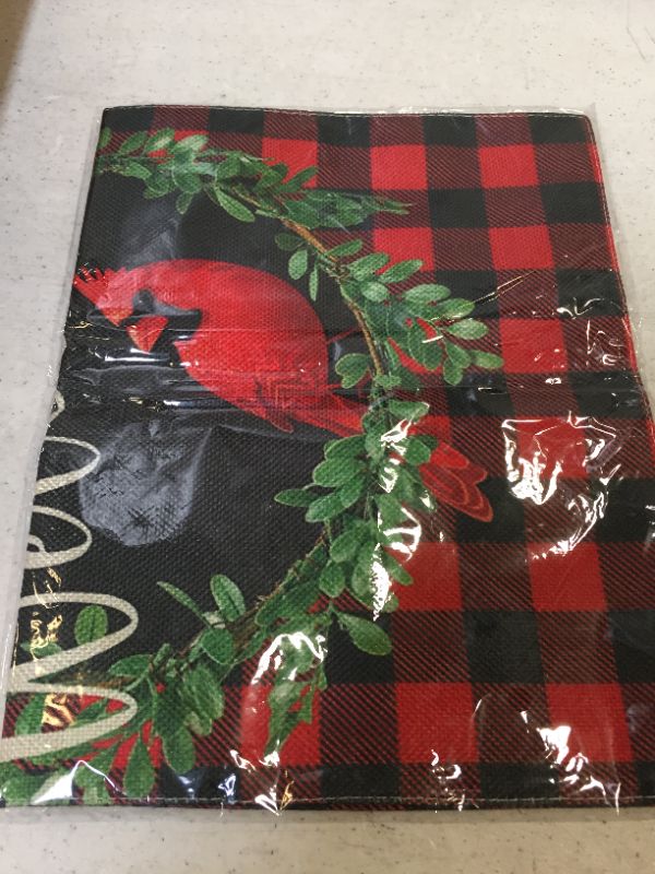 Photo 2 of Cardinal Christmas Garden Flag 12.5 x 18 Inch | Outdoor Christmas Decorations Wreath Welcome Garden Flag | Buffalo Check Plaid Winter Yard Flag Double Sided | Holiday Outdoor Flags (pack of 2)