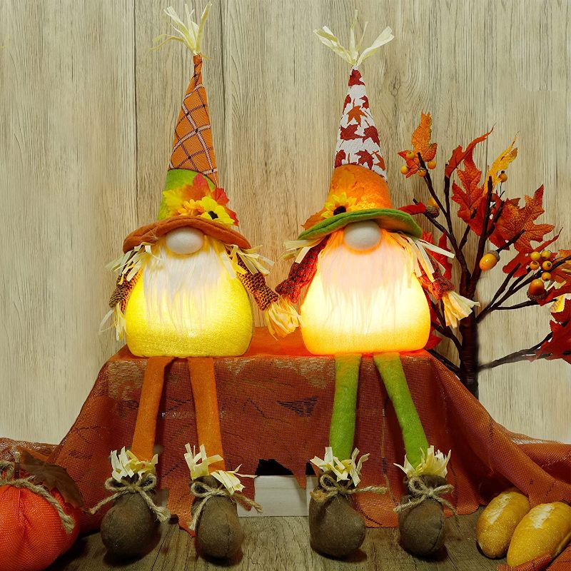 Photo 1 of 
winemana Thanksgiving Tabletop Decorations Set of 2 Gnomes with Lights, Fall Swedish Tomte Dwarf Centerpieces for Home Kitchen Fireplace (25.6" x 8")