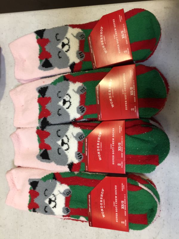 Photo 2 of 4x Kids' 2pk Cat Cozy Crew Socks - Wondershop™ Pink
Size: XS/S