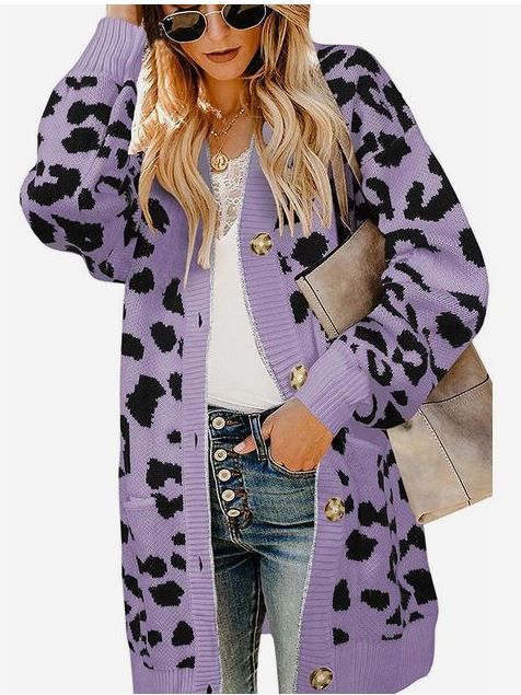 Photo 1 of ZESICA Women's Long Sleeves Open Front Leopard Print Button Down Knitted Sweater Cardigan Coat Outwear with Pockets
Size: S
Color: White